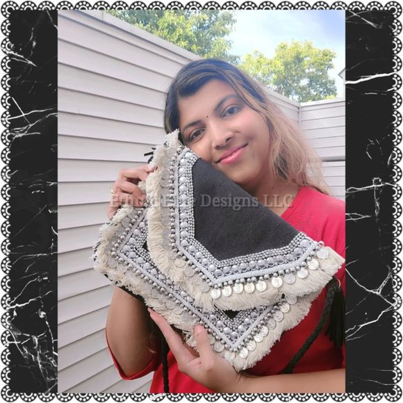 New Handmade Black Sliver Crossbody Banjara Bag - Designer Beautiful - Picture 11 of 12